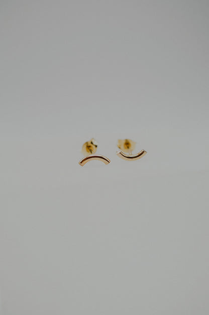 Tiny Arc Stud Earrings in Solid 14k Gold or Rose Gold