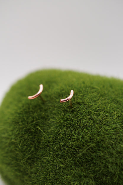 Tiny Arc Stud Earrings in Solid 14k Gold or Rose Gold