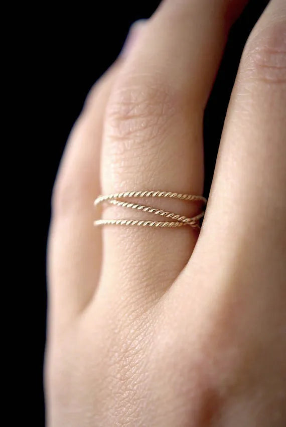 Twist Wraparound Ring, Solid 14K Gold