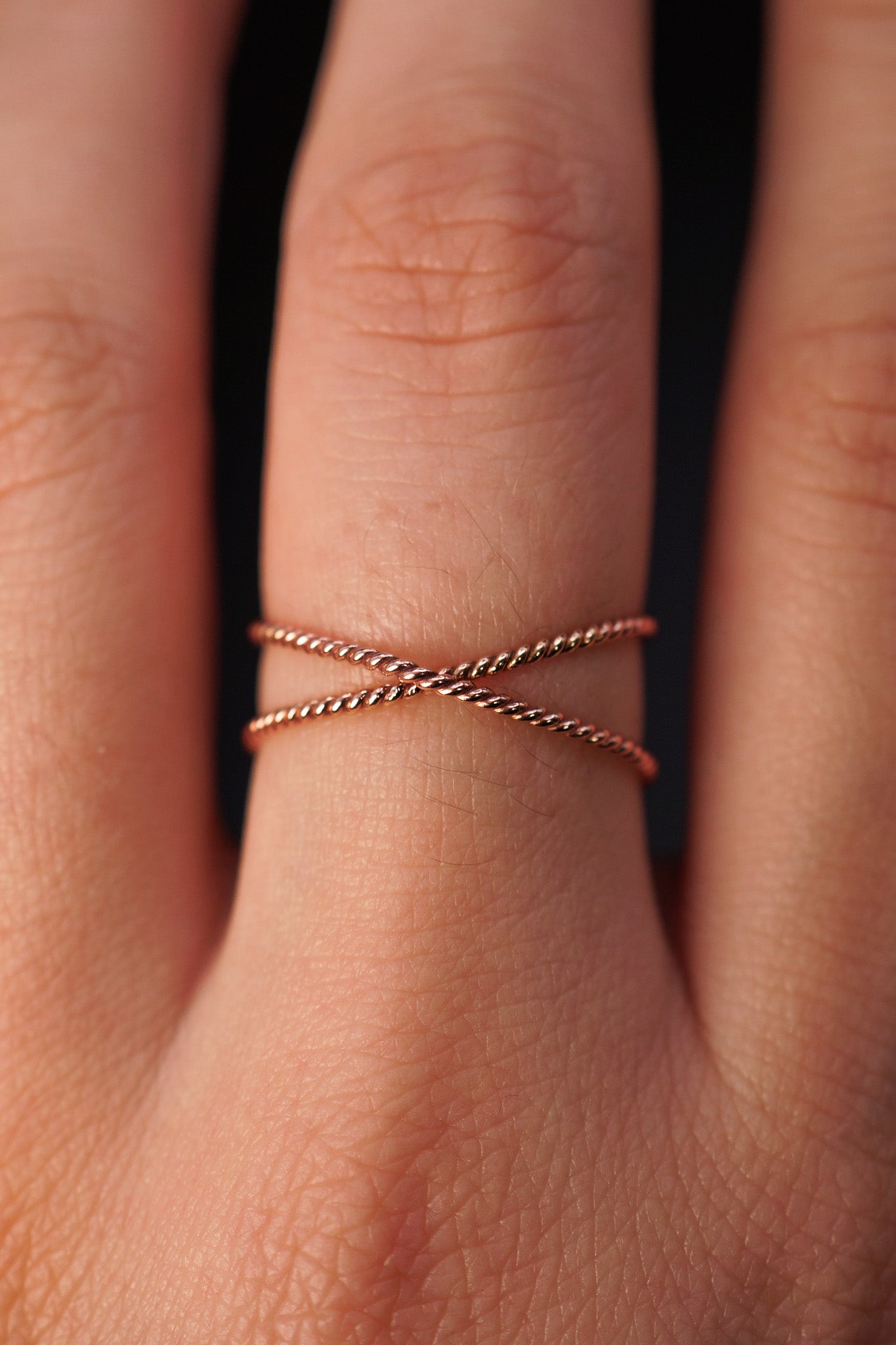 Twist X-Ring, Solid 14K Rose Gold