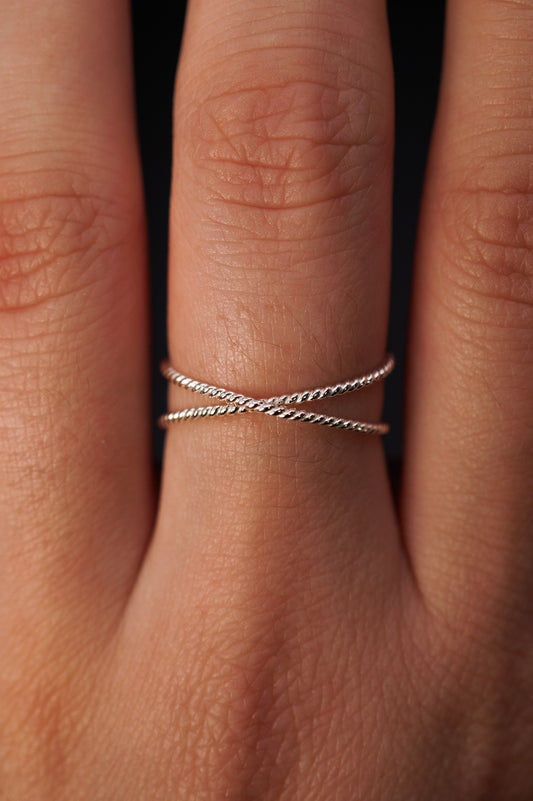 Twist X-Ring, Sterling Silver