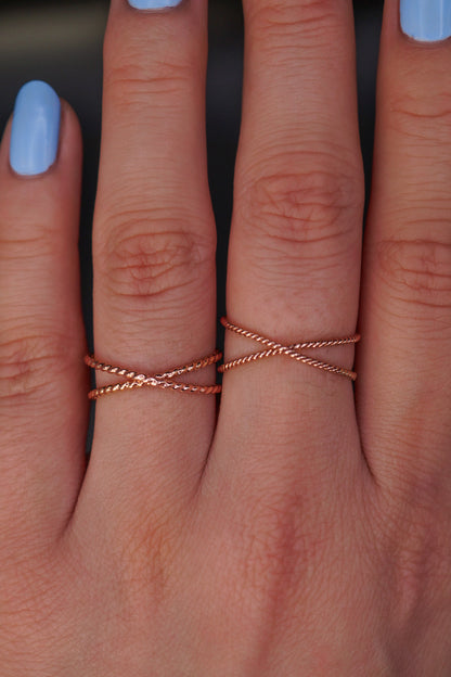 Twist X-Ring, Solid 14K Rose Gold