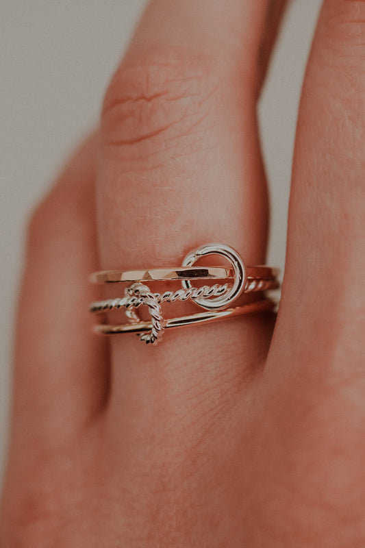 Twist Ladder Link Ring, Mixed Metal