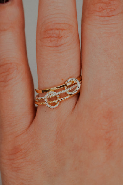 Twist Ladder Link Ring, Mixed Metal