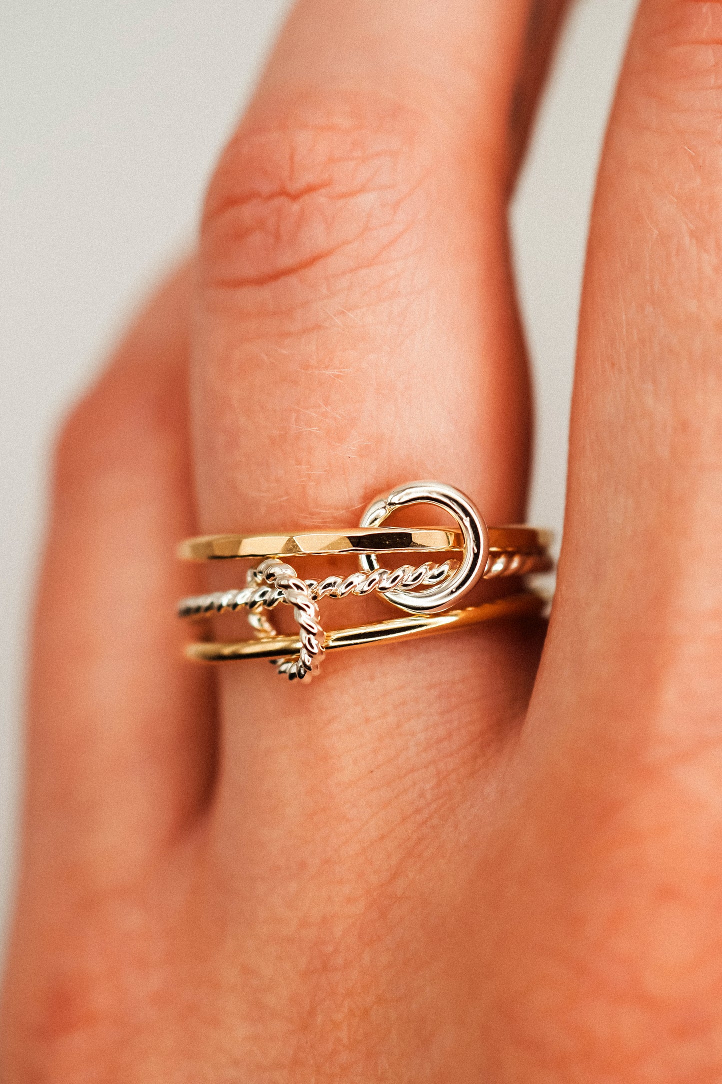 Twist Ladder Link Ring, Mixed Metal