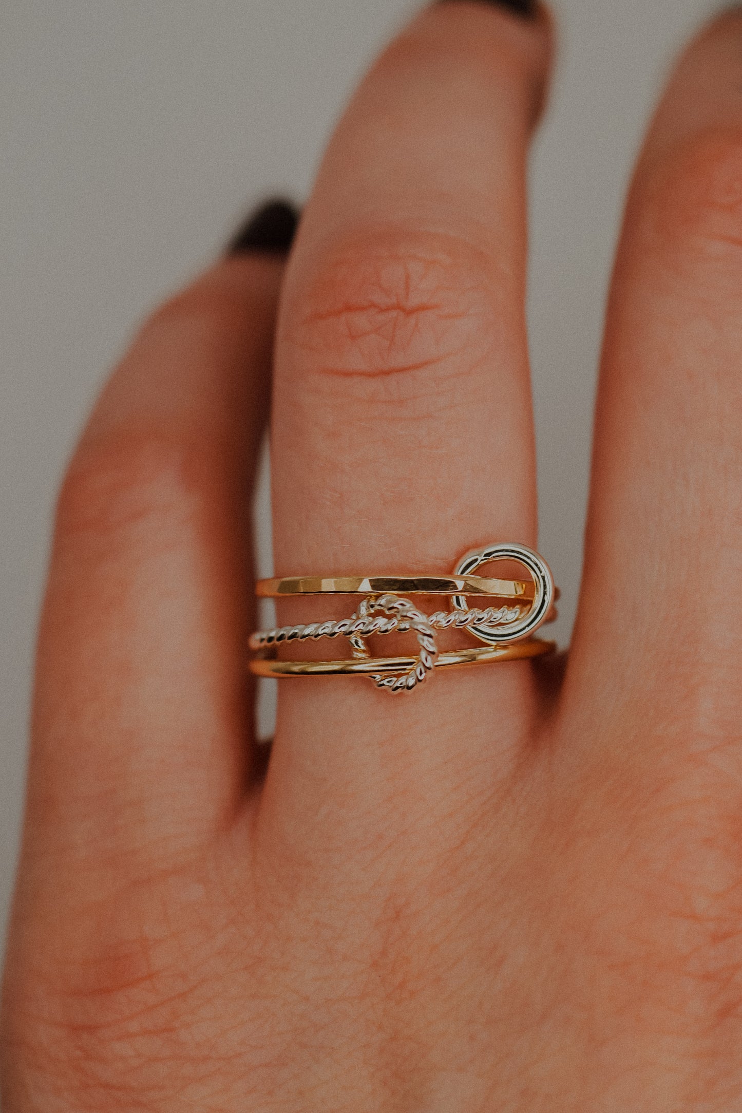 Twist Ladder Link Ring, Mixed Metal