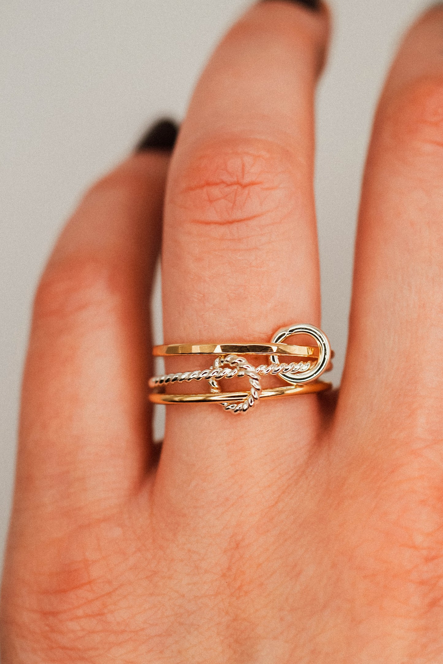 Twist Ladder Link Ring, Mixed Metal