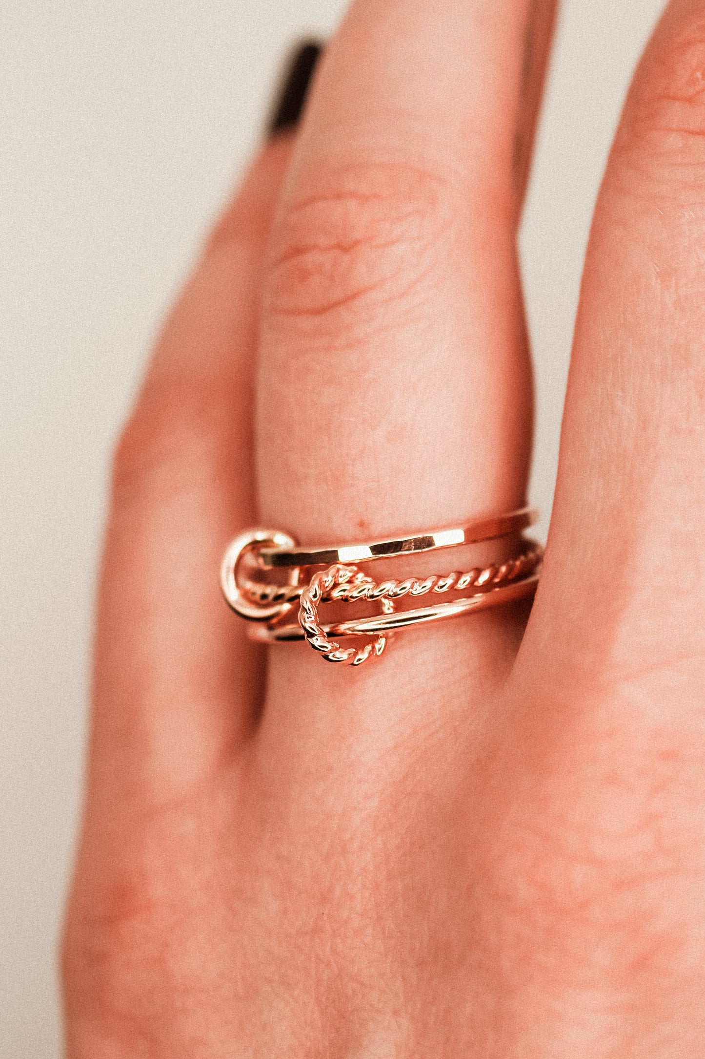 Twist Ladder Link Ring, 14K Rose Gold Fill