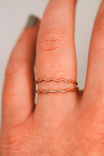 Twist Squiggle Ring Set of 2, 14K Rose Gold Fill