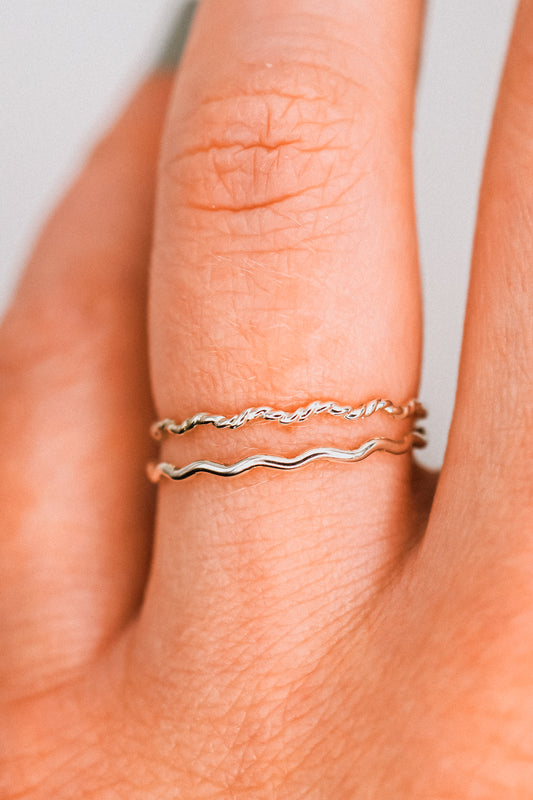 Twist Squiggle Ring Set of 2, Sterling Silver