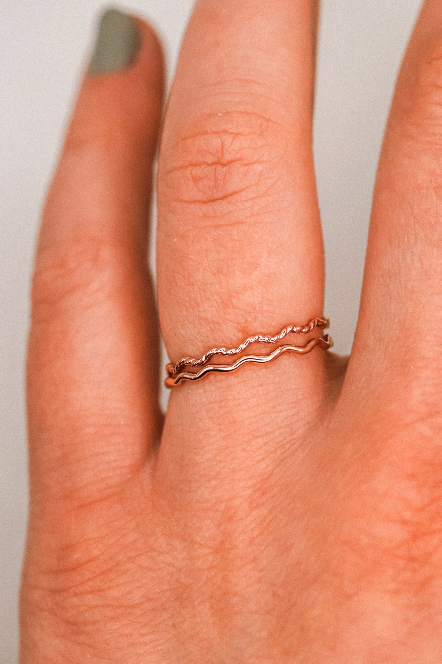 Twist Squiggle Ring Set of 2, 14K Rose Gold Fill
