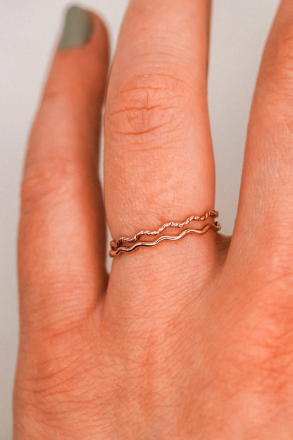 Twist Squiggle Ring Set of 2, 14K Rose Gold Fill