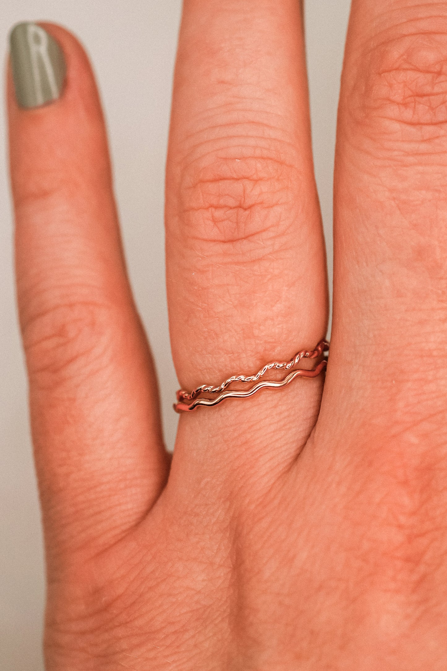 Twist Squiggle Ring Set of 2, 14K Rose Gold Fill