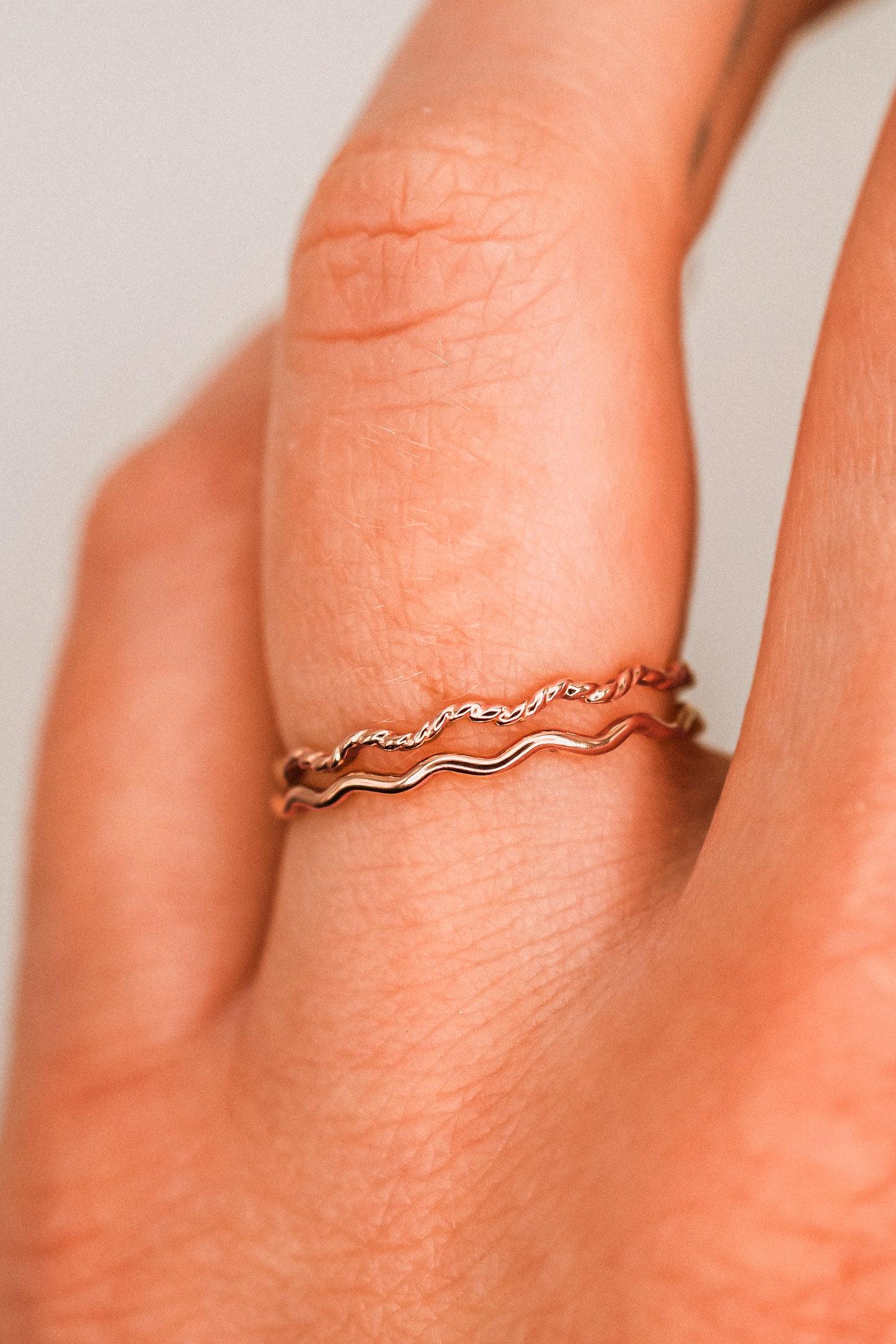 Twist Squiggle Ring Set of 2, 14K Rose Gold Fill
