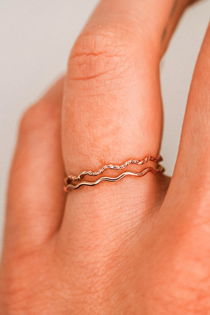 Twist Squiggle Ring Set of 2, 14K Rose Gold Fill