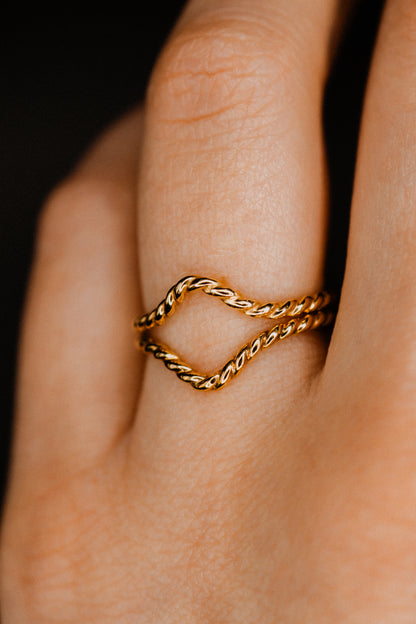 Twist Teardrop Set of 2 Stacking Rings in Gold, Rose Gold or Silver