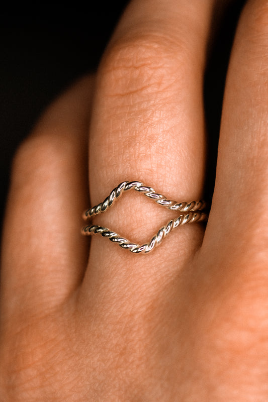 Twist Teardrop Set of 2 Stacking Rings in Gold, Rose Gold or Silver