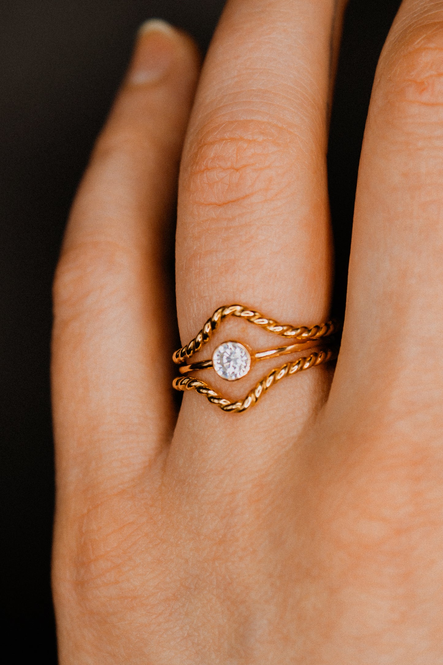 Twist Teardrop Set of 2 Stacking Rings in Gold, Rose Gold or Silver