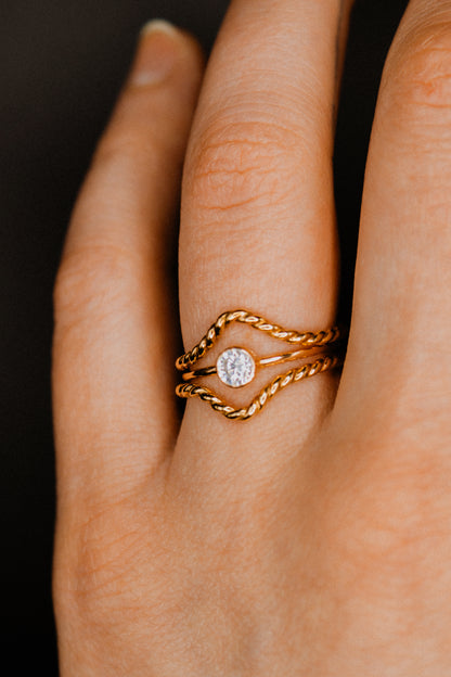 Twist Teardrop Set of 2 Stacking Rings in Gold, Rose Gold or Silver