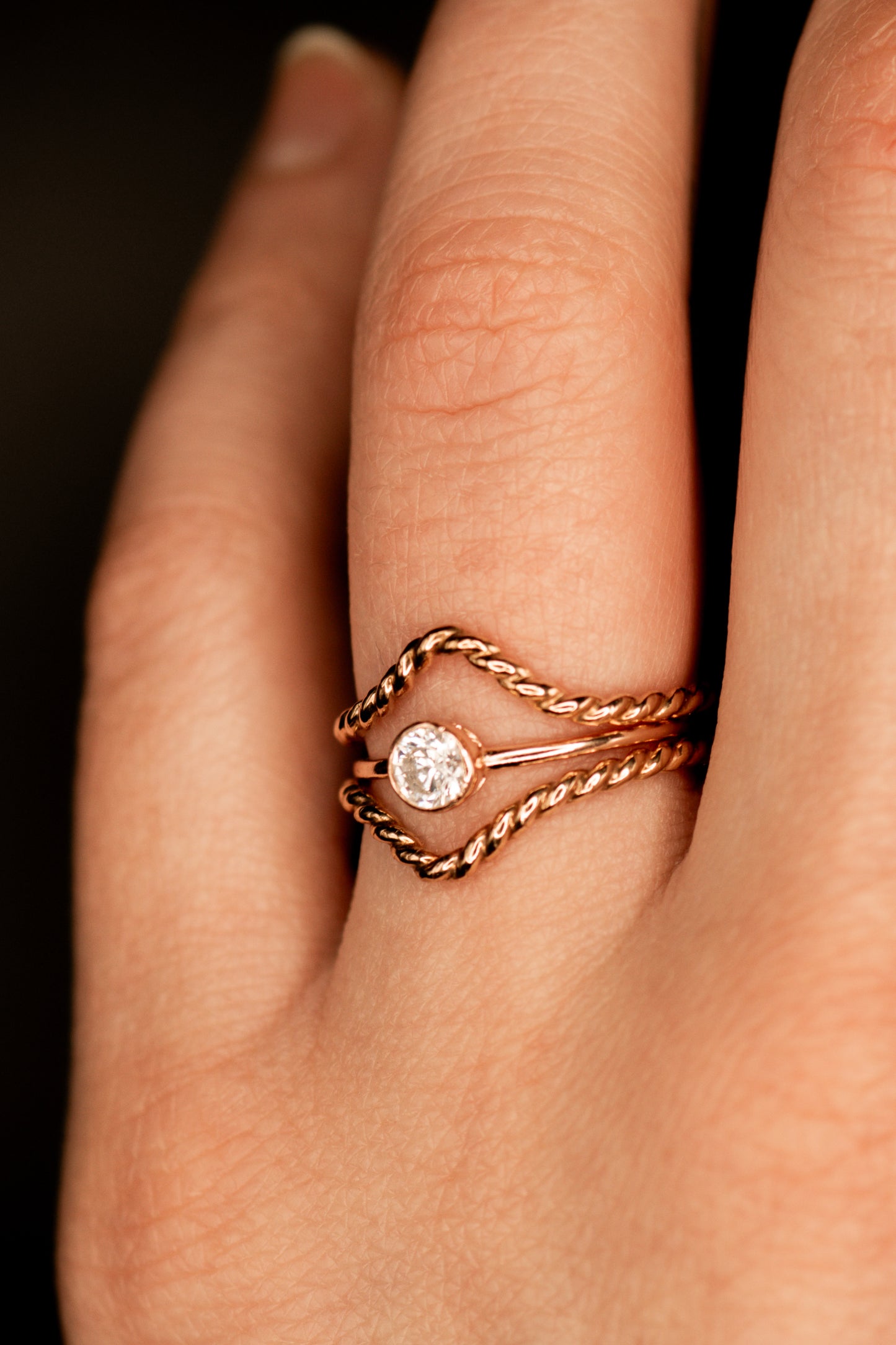 Twist Teardrop Set of 2 Stacking Rings in Gold, Rose Gold or Silver