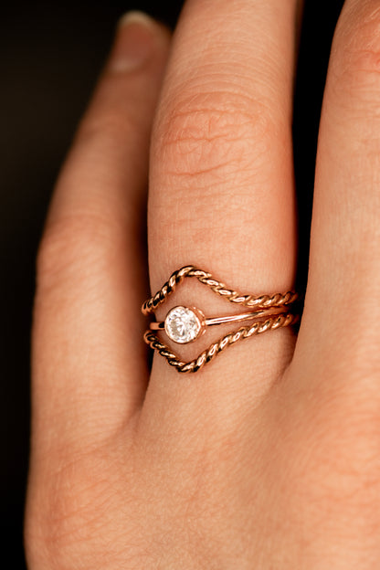 Twist Teardrop Set of 2 Stacking Rings in Gold, Rose Gold or Silver