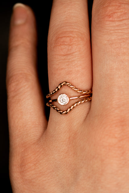 Twist Teardrop Set of 2 Stacking Rings in Gold, Rose Gold or Silver