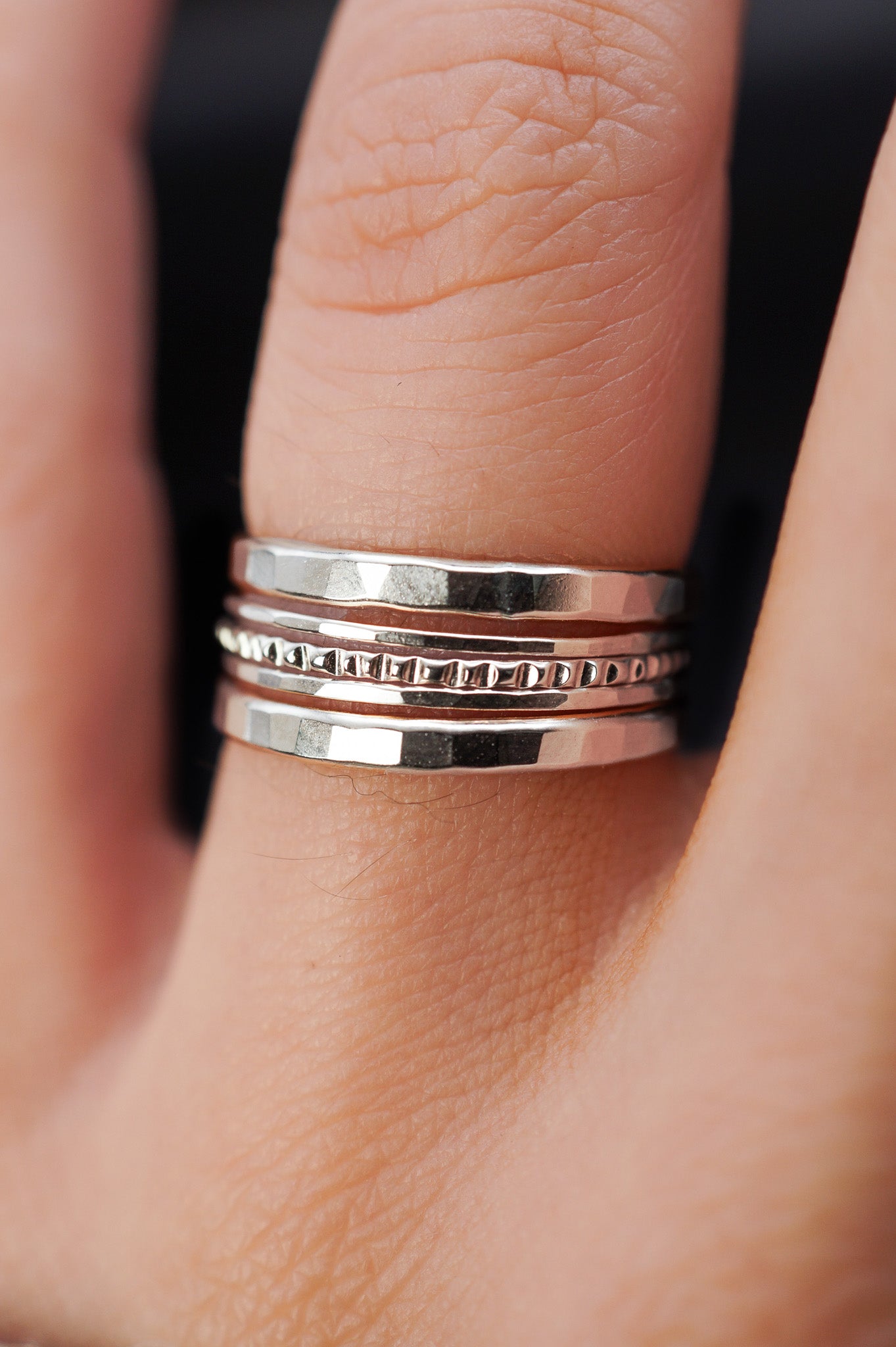 The Ultimate Lined Set of 5 Stacking Rings, Gold Fill, Rose Gold Fill or Sterling Silver