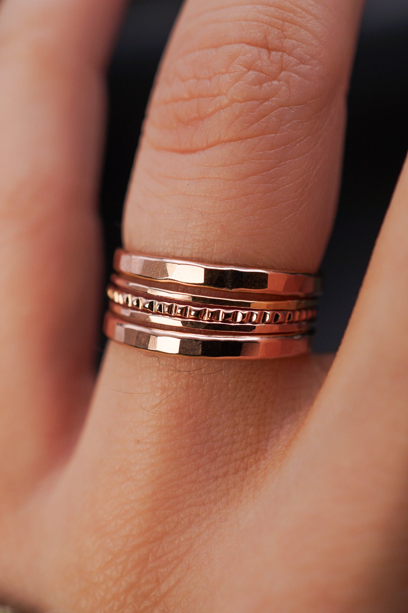 The Ultimate Lined Set of 5 Stacking Rings, Gold Fill, Rose Gold Fill or Sterling Silver