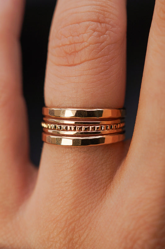 The Ultimate Lined Set of 5 Stacking Rings, Gold Fill, Rose Gold Fill or Sterling Silver