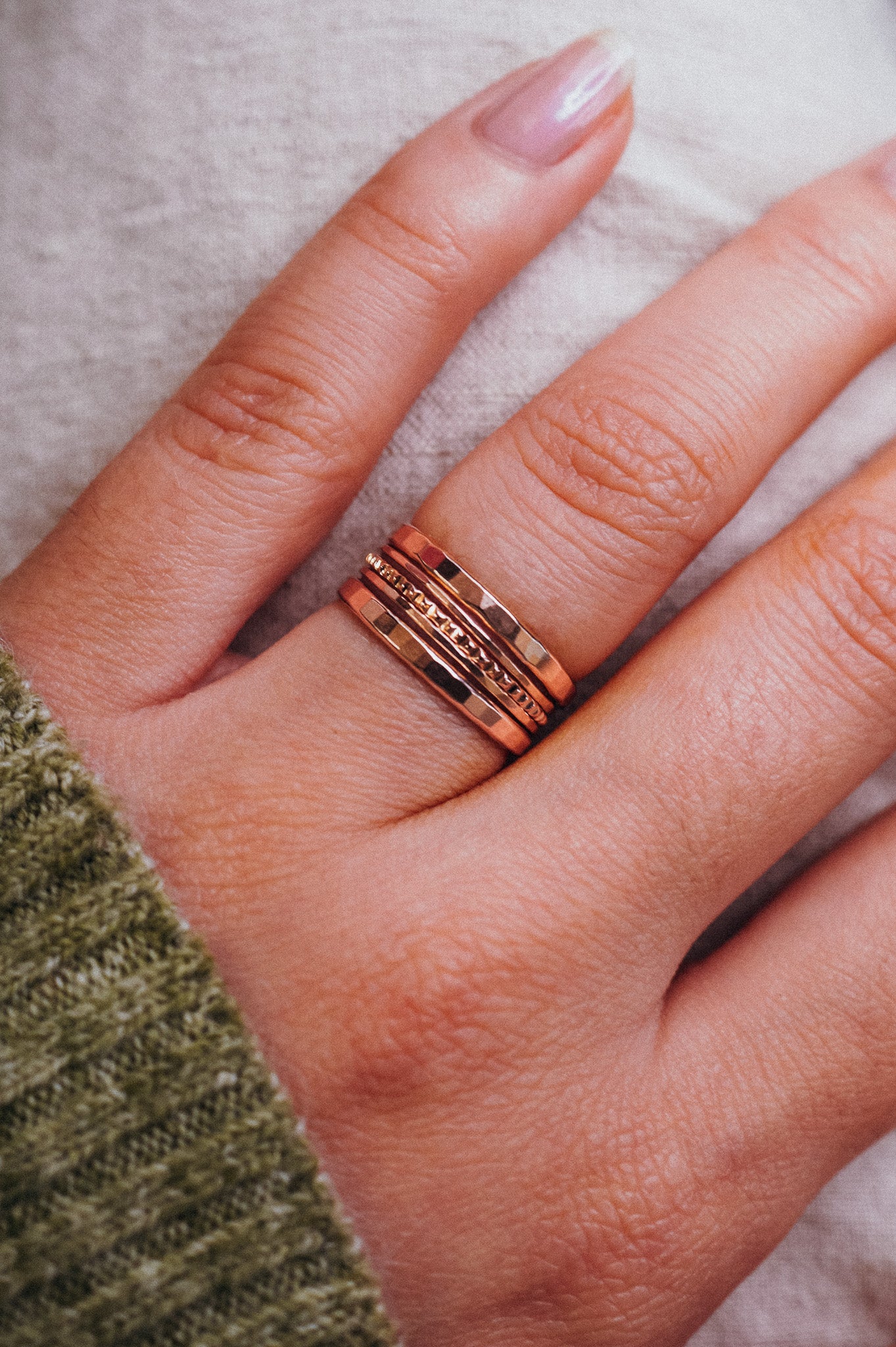 The Ultimate Lined Set of 5 Stacking Rings, Gold Fill, Rose Gold Fill or Sterling Silver