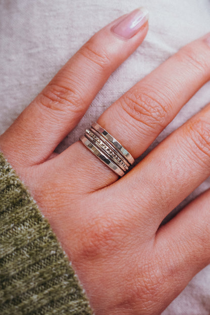 The Ultimate Lined Set of 5 Stacking Rings, Gold Fill, Rose Gold Fill or Sterling Silver