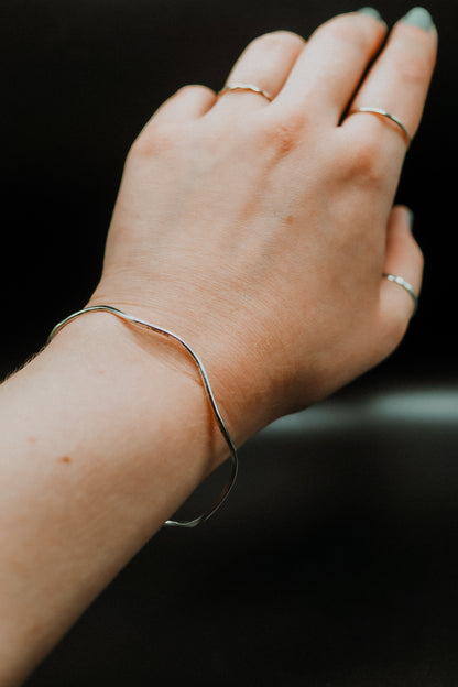 Wave Bangle Bracelet, Gold Fill, Rose Gold Fill or Sterling Silver