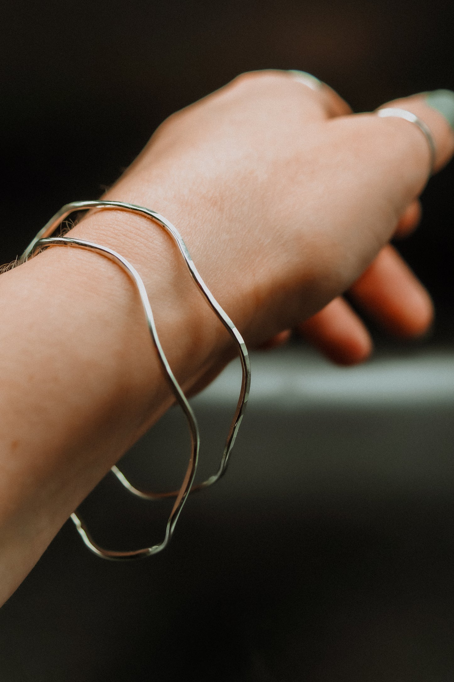 Wave Bangle Bracelet, Gold Fill, Rose Gold Fill or Sterling Silver