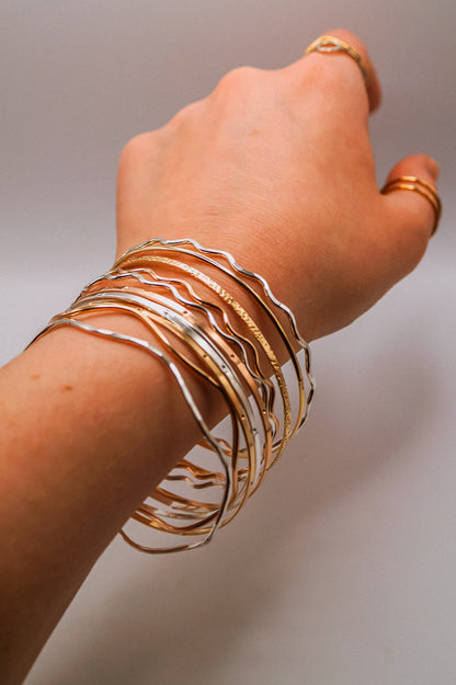 Wave Bangle Bracelet, Gold Fill, Rose Gold Fill or Sterling Silver