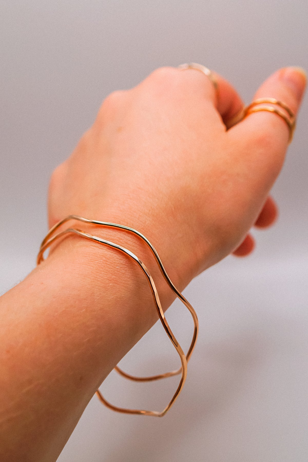 Wave Bangle Bracelet, Gold Fill, Rose Gold Fill or Sterling Silver