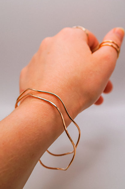 Wave Bangle Bracelet, Gold Fill, Rose Gold Fill or Sterling Silver
