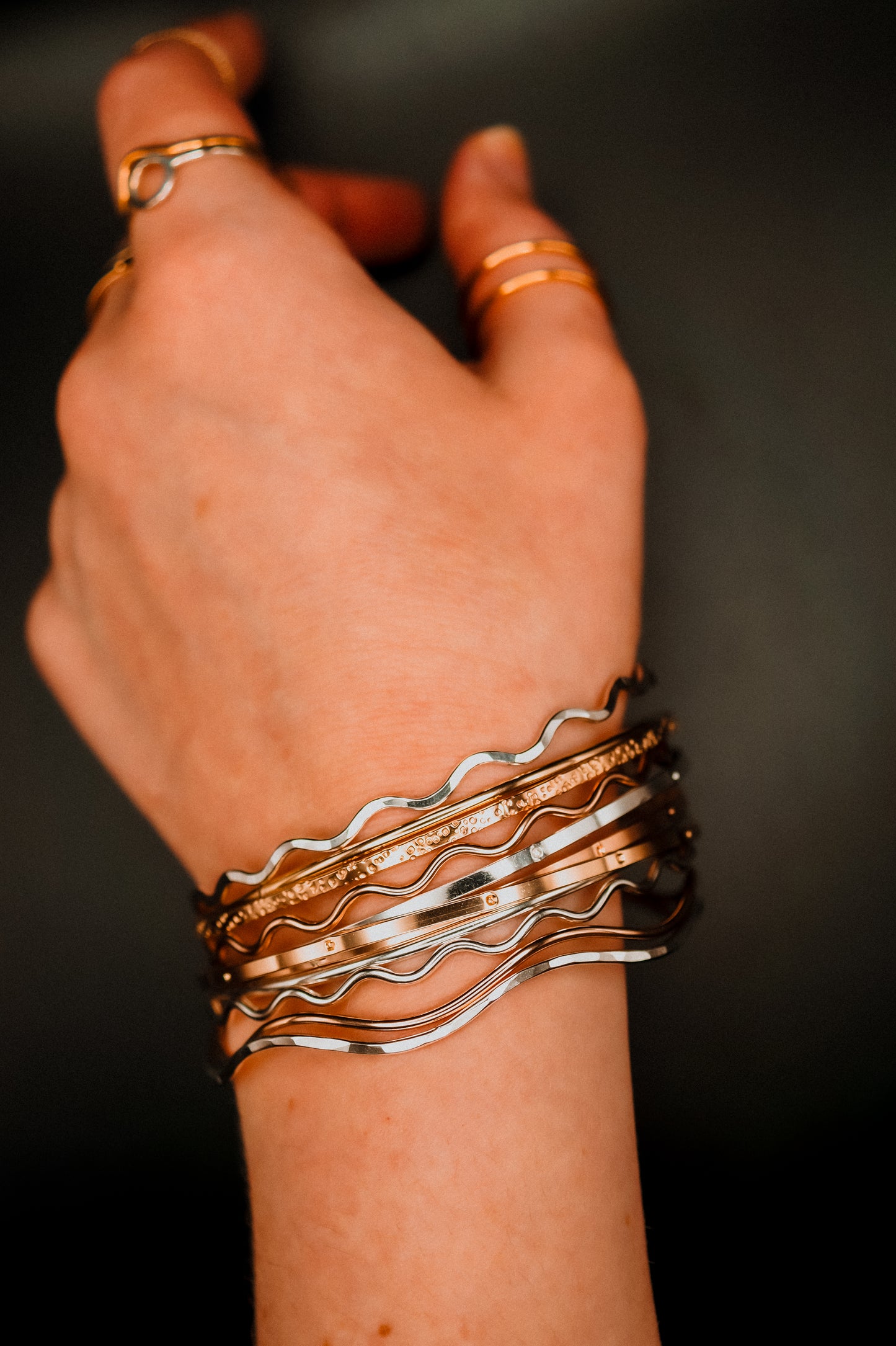 Squiggle Bangle Bracelet, Gold Fill, Rose Gold Fill or Sterling Silver