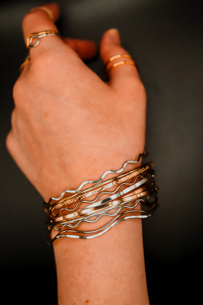 Squiggle Bangle Bracelet, Gold Fill, Rose Gold Fill or Sterling Silver