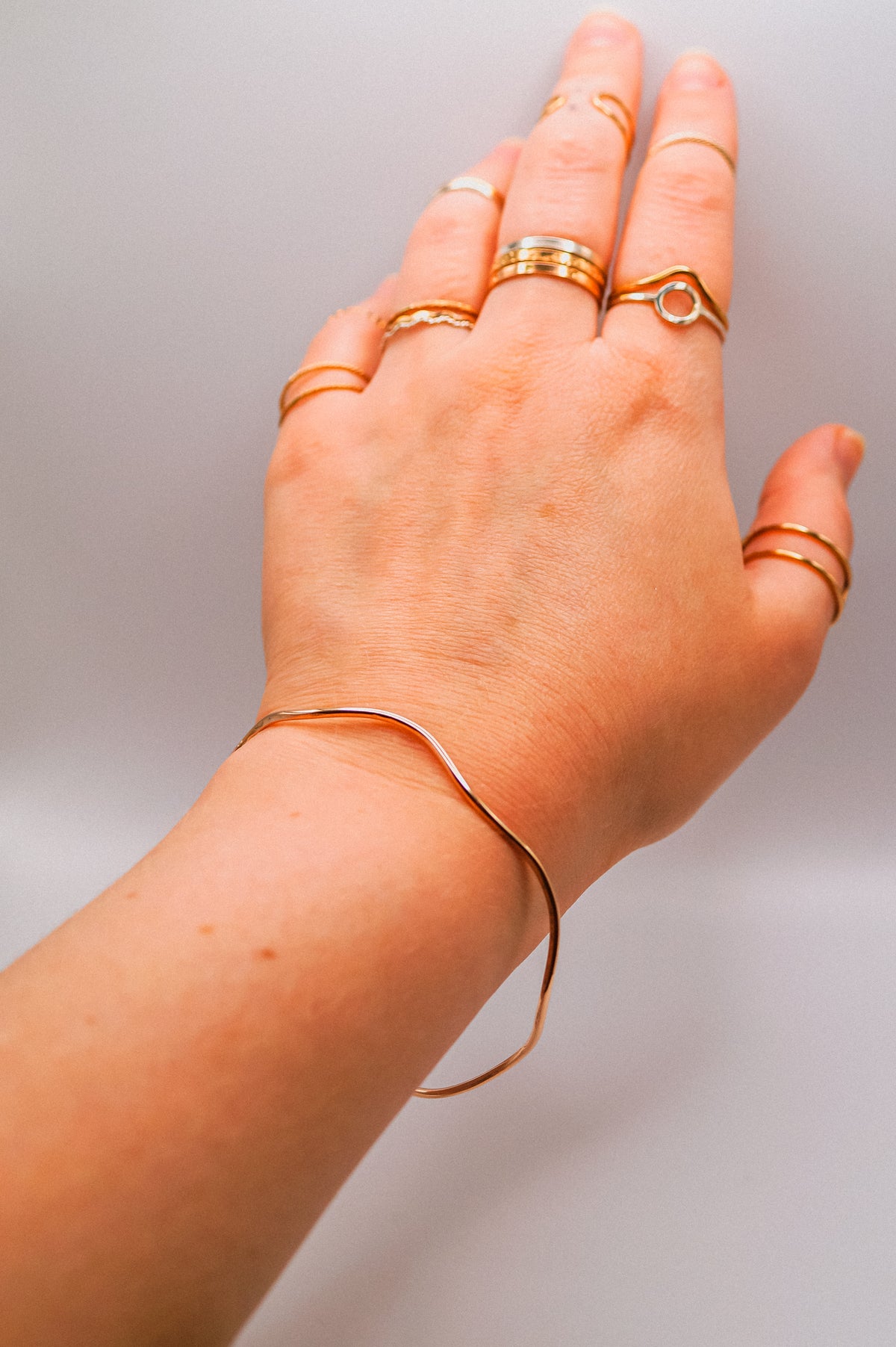 Wave Bangle Bracelet, Gold Fill, Rose Gold Fill or Sterling Silver