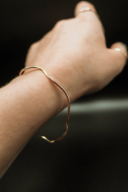 Wave Bangle Bracelet, Gold Fill, Rose Gold Fill or Sterling Silver