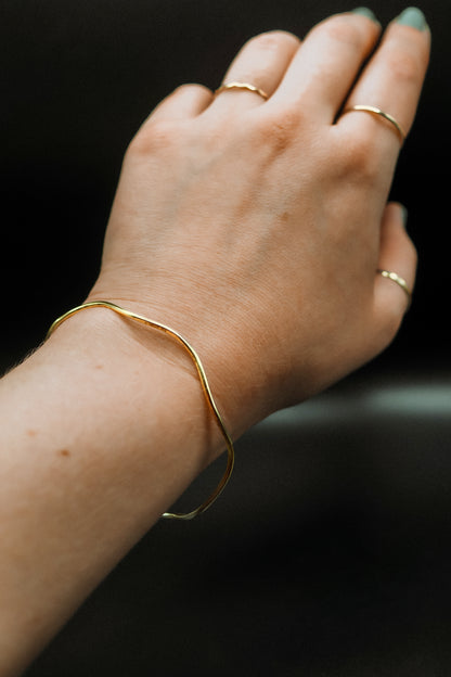 Wave Bangle Bracelet, Gold Fill, Rose Gold Fill or Sterling Silver