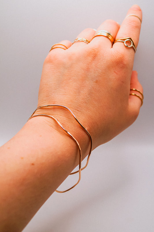 Wave Bangle Bracelet, Gold Fill, Rose Gold Fill or Sterling Silver