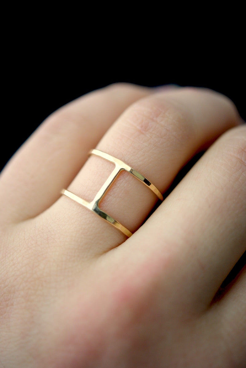 Large Cage Ring, Solid 14K Gold