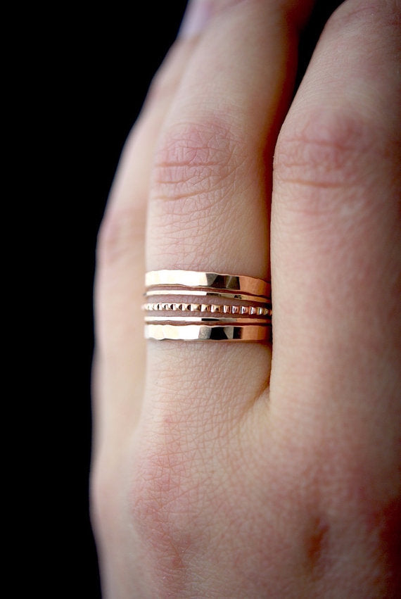 Extra Thick & Ultra Thin Lined Set of 5 Stacking Rings, Gold Fill, Rose Gold Fill or Sterling Silver