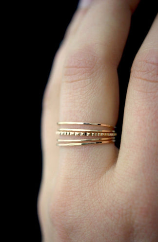 The Minimal Lined Set of 5 Stacking Rings, Gold Fill, Rose Gold Fill o ...