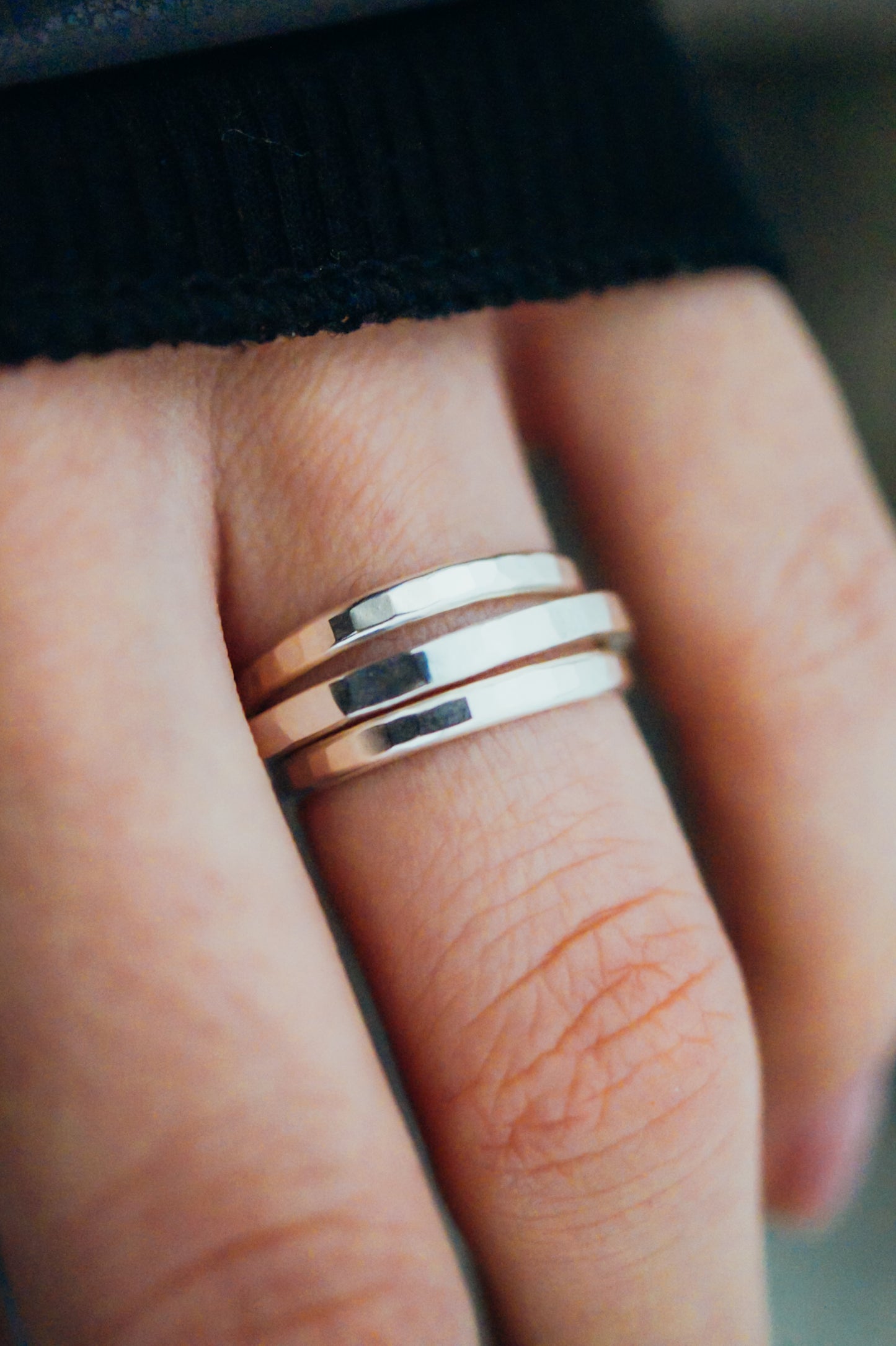 Extra Thick & Square Set of 3 Stacking Rings, Sterling Silver