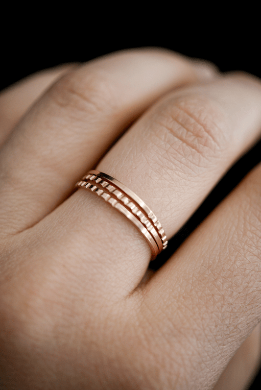 Square Lined Ring, Solid 14K Rose Gold