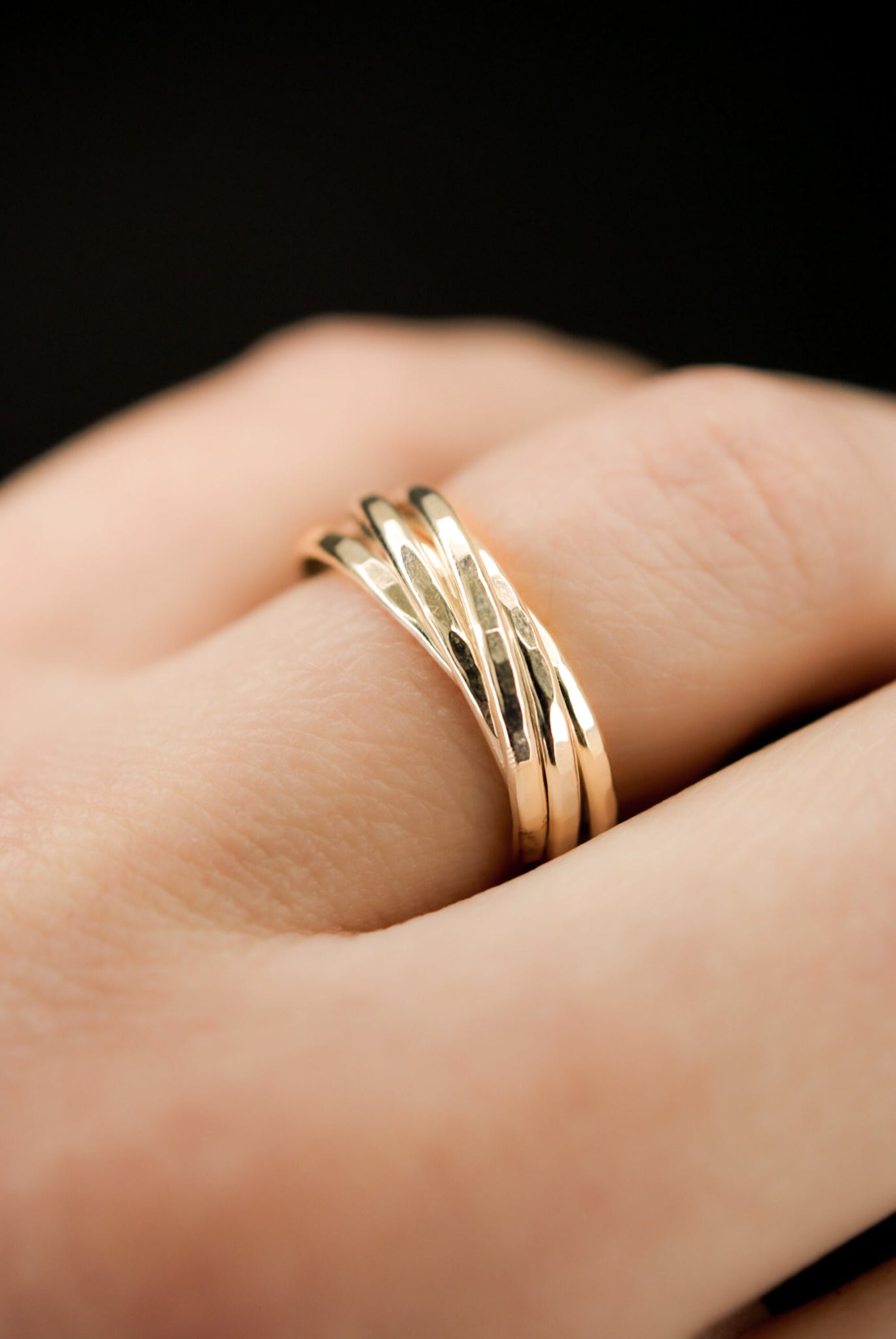 Thin Interlocking Set of 5 Rings, 14K Gold Fill