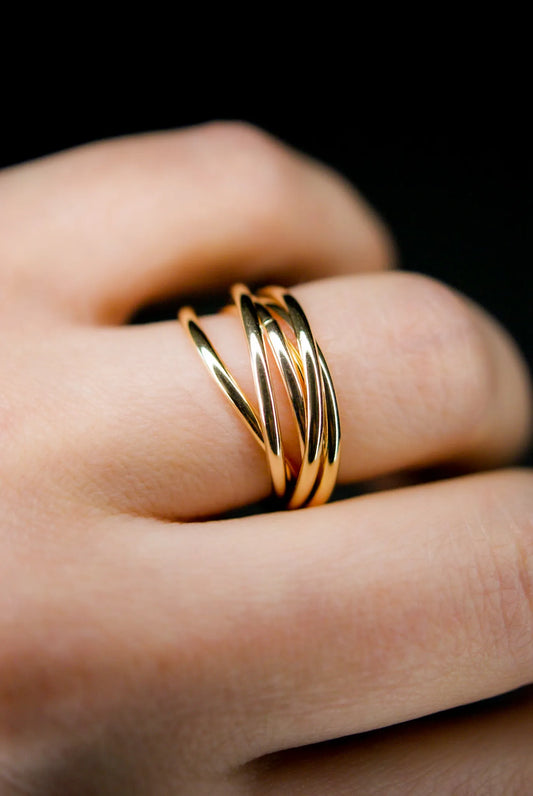 Thin Interlocking Set of 6 Rings, 14K Gold Fill
