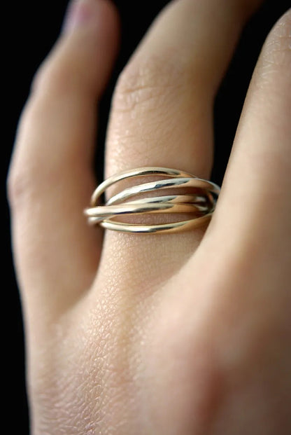 Thin Interlocking Set of 5 Rings, Solid Mixed Metals